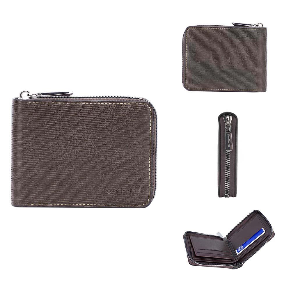 Baellerry European and American Style Men's Billfold Short RFID Wallet Fashion Zipper Coin Purse Pu Leather Card Holder