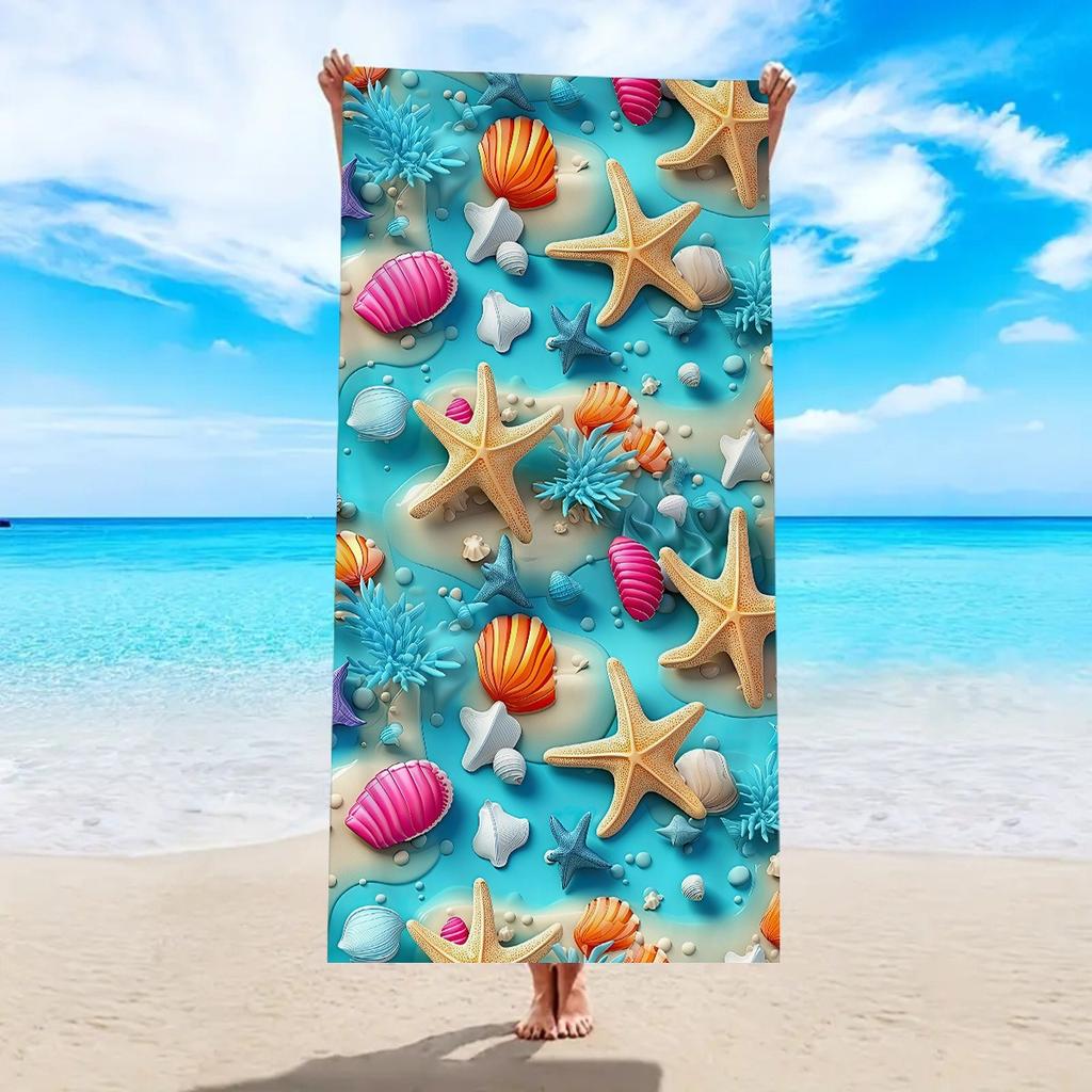 Zomer Zee Zeester Schelp Print Strandlaken Schattig Koraal Ontwerp Extra Groot Handdoek Sneldrogend Zandvrij Absorberend Stranddeken