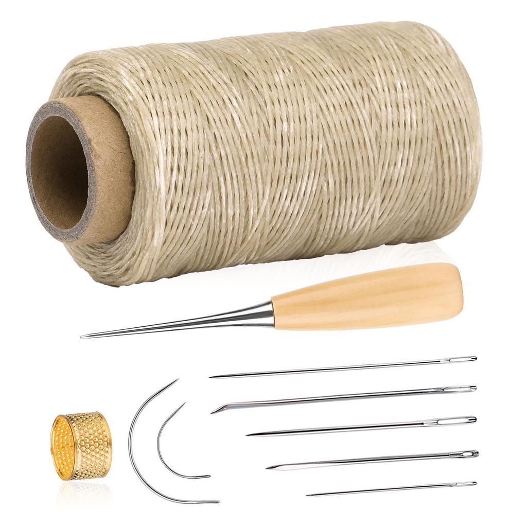 Fenrry 273 Yards Leather Waxed Thread Sewing Kit  Awl Thimble Leather Sewing Upholstery Repair Kit for Leather Carpet Sofa Seat