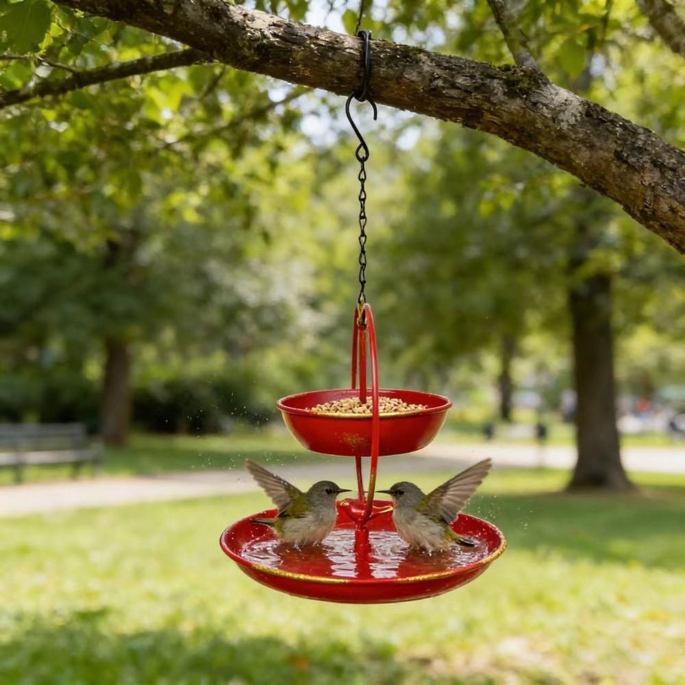 Large Capacity Heart Iron Bird Feeder Wide-Mouth Double-layer Bird Feeding Station Decorative Heavy Duty Hummingbird Feeder