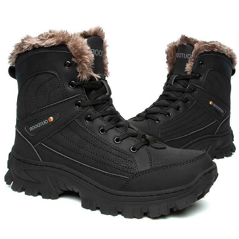 Autumn and Winter Thick-soled Tall Outdoor Men's Off-road Boots, Snow Boots, Fleece and Wool Lace-up Outdoor Mountaineering Boots