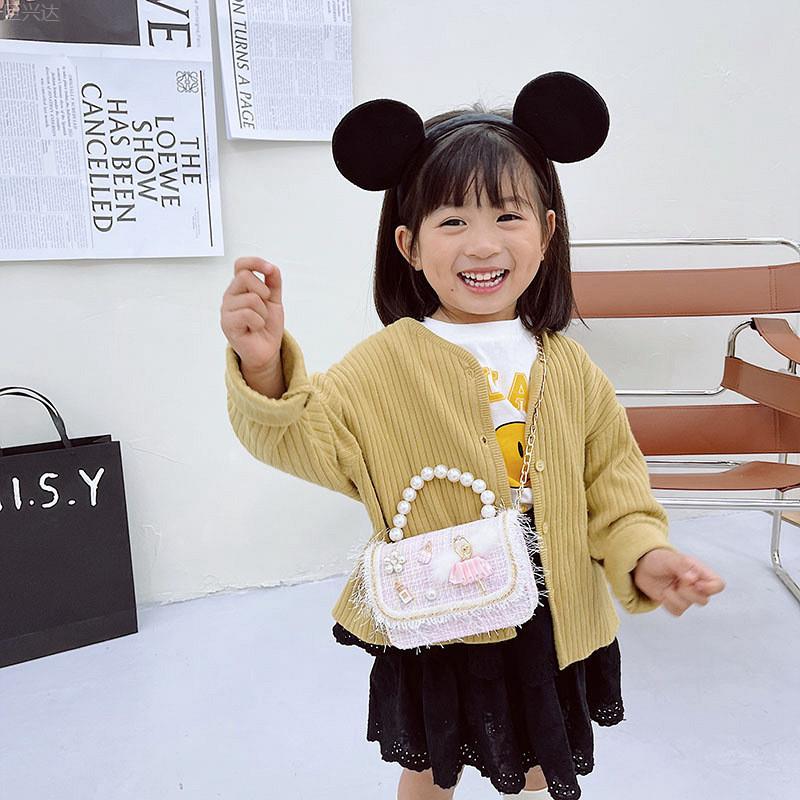 Adorable Mini Pearl Handbag For Girls Trendy Princess Style Cute Cotton Tote