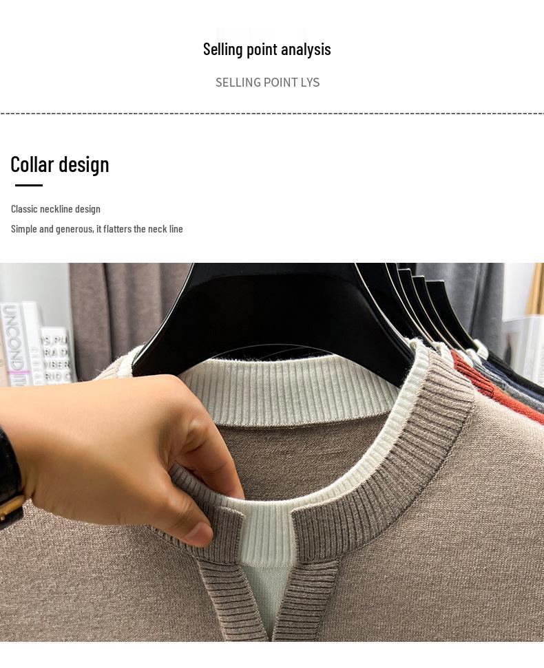 Men's V-Neck Faux Two-Piece Knit Sweater: Casual Long Sleeve Base Layer for Autumn & Winter