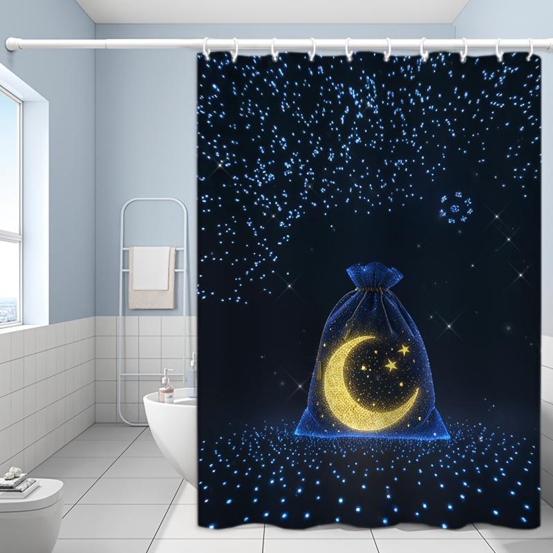 

Shower Curtain Featuring Starry Sky And Bag With Moon Design Made From Durablepolyester Materialwater Perfect For Bathroom Decor W60H190(CM)-1 Pcs