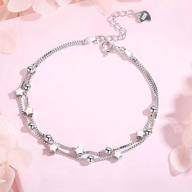 Fine 925  Silver Lucky Beads Bracelets For Women Luxury Designer Multilayer Adjustable Bracelet Party Wedding Jewelery