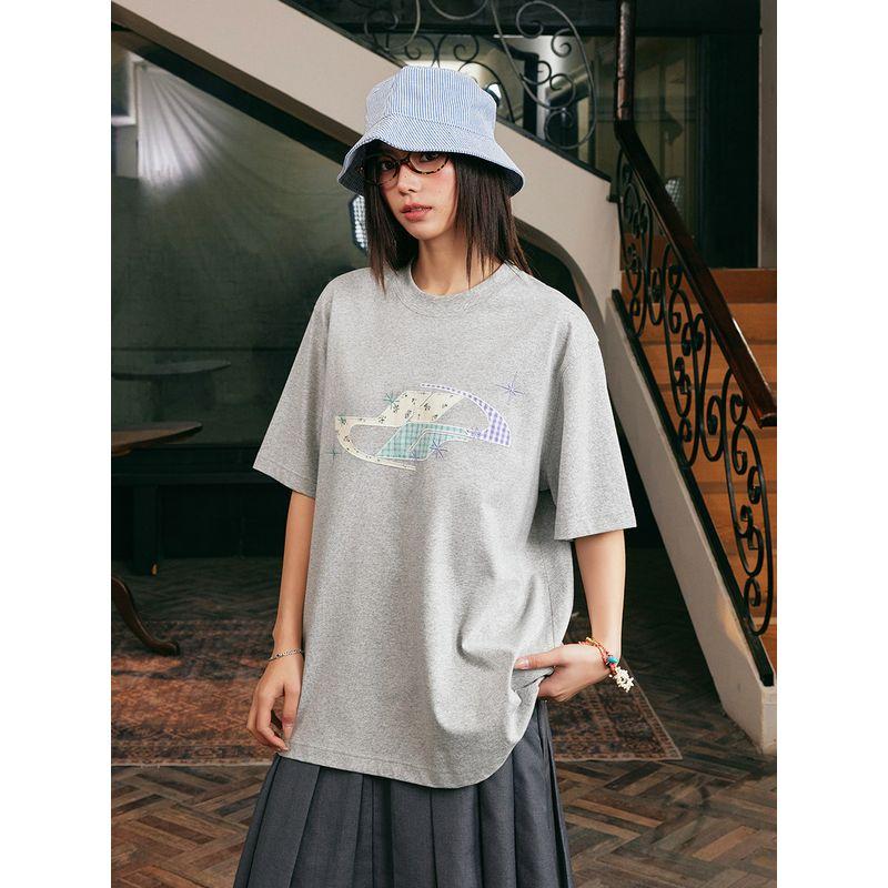 HACR Kids Harshandcruel Children's Funny Patchwork Floral Temperament Embroider Chinese Fad Couple Loose Short Sleeve T-shirt