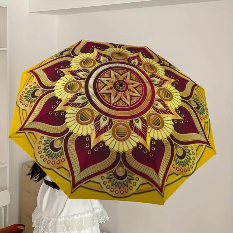 1pc Mandala Pattern Automatic Open/Close Umbrella, Folding Compact Umbrella with Lightweight Design for Women/Men yy251028239