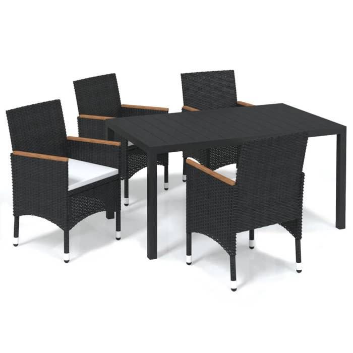 Ensemble de jardin - MAISON EXCLUSIVE - 5 pcs - Résine tressée noire - Accoudoirs acacia huilé - Plateau WPC