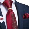 Wedding Tie for Men Red Shinny Silk Necktie Set with Gold Ring Pocket Square Cufflinks Set Dibangu