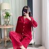 Women's Retro Noble Red Sea Island Cotton Fleece Pajamas - Thick Long Sleeve & Pants for Autumn/Winter