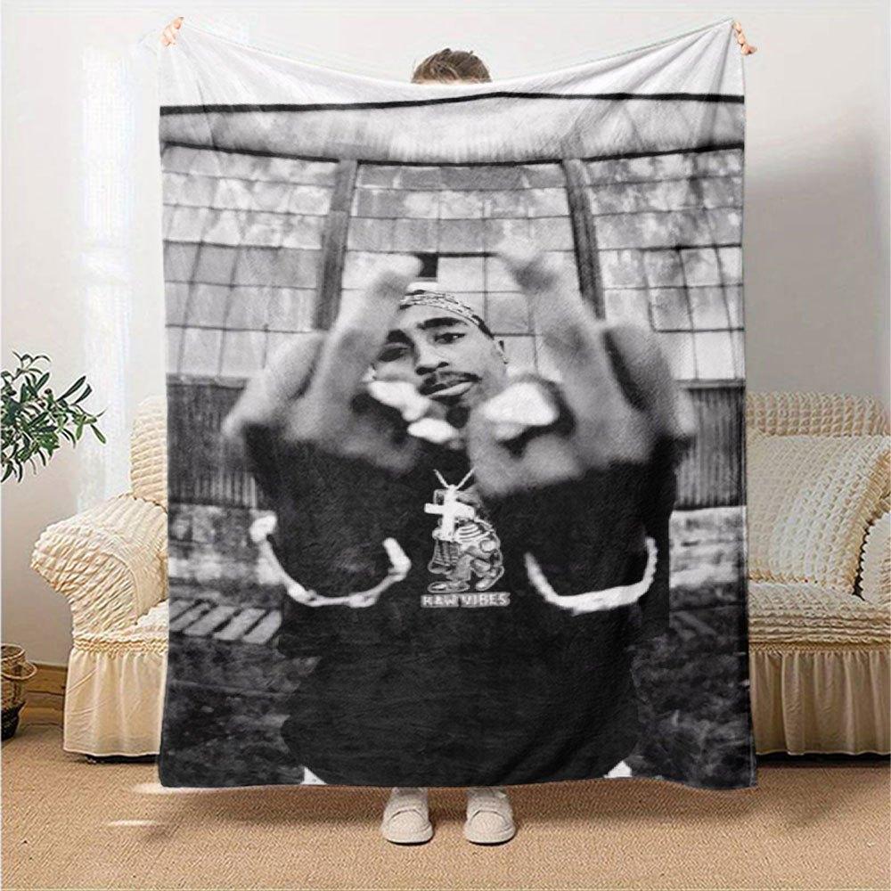 1 Stück 2Pac Hip Hop Decke Weich Leicht Ganzjahres Mehrzweck Überwurf für Sofa, Bett, Büro & Picknicks, Französischer Stil mit Ikonischem Albumcover & Zitaten