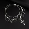 2pc Elegant Crosses Pearls Necklace Versatile Crosses Pendant Pearls Necklace Jewelry for Faithful Fashionistas