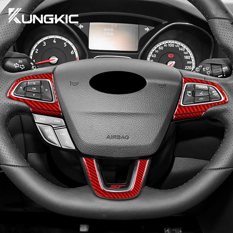 Echte Weiche Kohlefaser Für Ford Focus SE Ecoboost 2015 2016 2017 2018 Auto Lenkrad Knopfrahmen LHD RHD Aufkleber