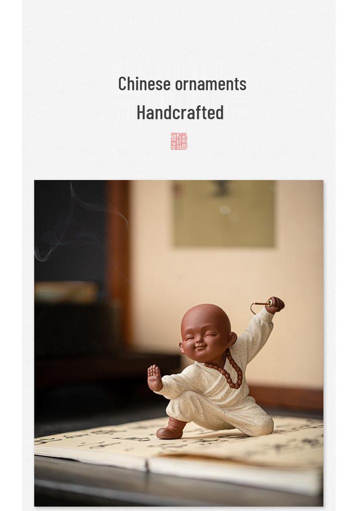 Kung Fu Kid Little Monk Zen Incense Holder - Indoor Sandalwood Burner for Coffee Tables and Tea Rooms.