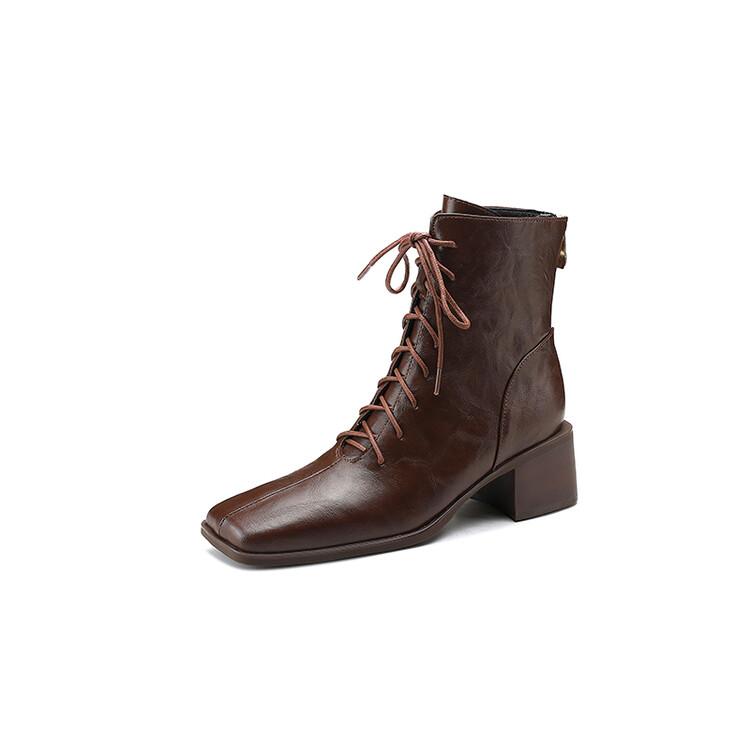 

Мода НОВЫЕ Осенние Женские Туфли Квадратный Носок Массивный Каблук Ботинки Спилок Обувь для Женщин Высокий Каблук Ботильоны На шнуровке Дизайнерские Ботинки 34 коричневый