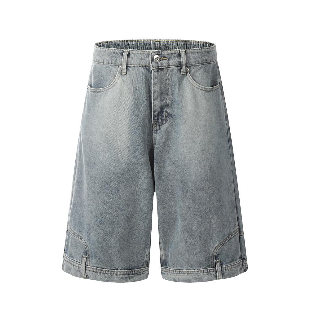 Men'S Workwear Design, Denim Five Quarter Shorts, Men'S High Street Trend, Niche Personality, Wash Water Straight Leg Shorts