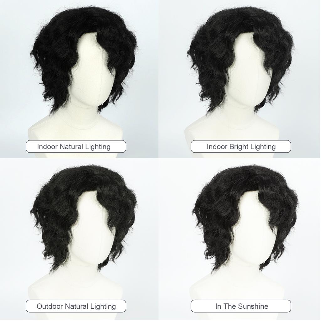 Cosplay Wig Sakusa Kiyoomi Haikyu Short Curly Anime Wig Boy Black Cospaly Wigs Anime Male Synthetic Wig with Bangs Daily School