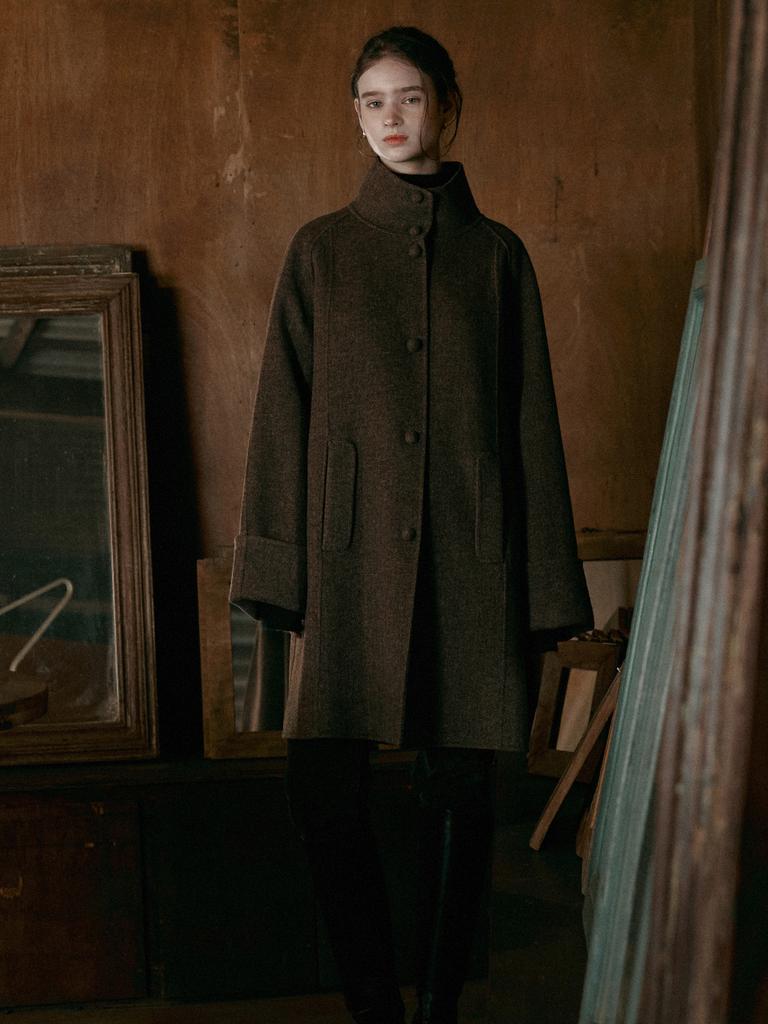 LENINA Mori Herringbone Handmade Half Coat_Brown