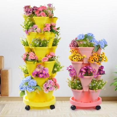 Vertikaler Turm Stapelbarer Blumentopf Kunststoff Mit Beweglichen Rollen Blumentopf Mehrschichtig Erdbeer Pflanzturm Hausgarten