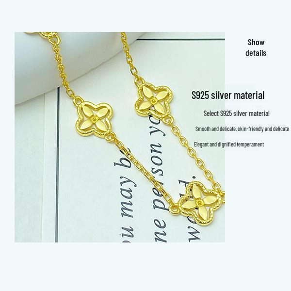 Four-Leaf Clover S925 Sterling Silver Bracelet: 18K Gold, Elegant, Versatile, High-End Jewelry.