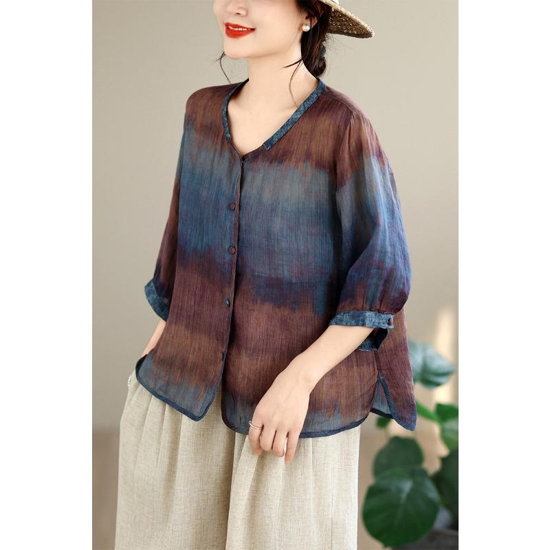DIMANAF 2026 Summer New Plus Size Women Blouse Shirt Elegant Vintage Print Lady Tops T-Shirt Cotton Clothing