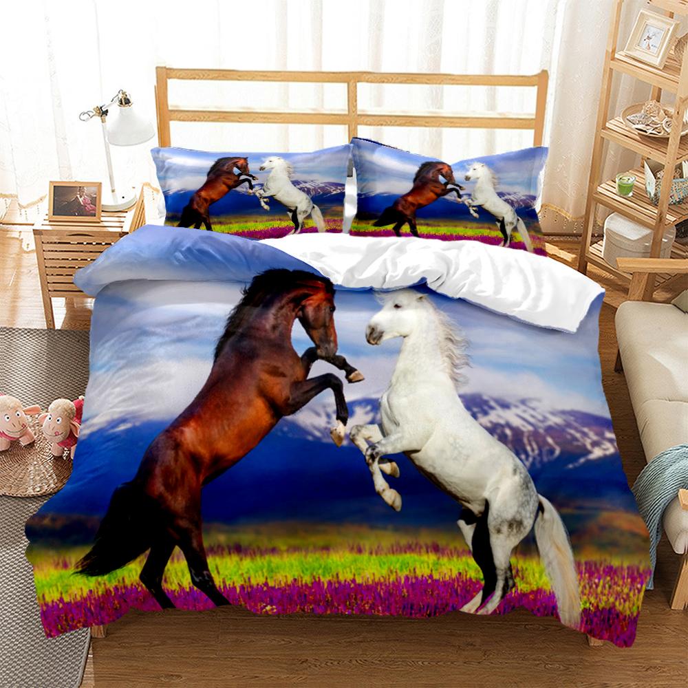Horses Hd Print Polyester Bedding SetsKids Or Adults For Beds Quilt Cover Pillowcase Bedding SetTeens King Size Bedding Set
