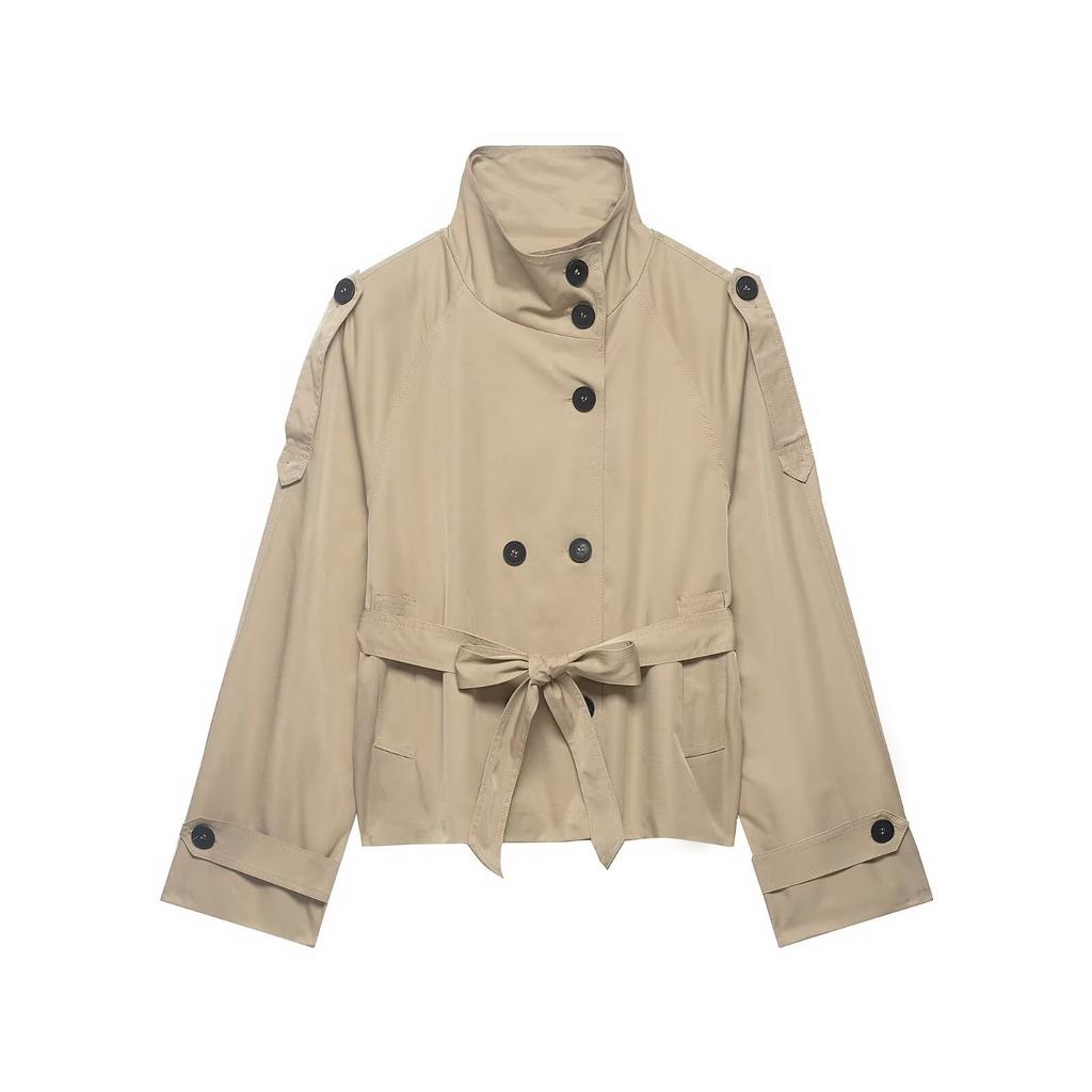 Europäischer und amerikanischer Stil, neue Damenbekleidung, modisch, vielseitig, doppelreihiger Schnür-Langarm-Trenchcoat für Damen