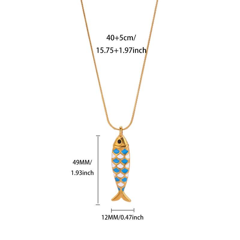 Hot-selling oil drop colored fish stainless steel necklace fashionable atmosphere elegant fashion elegant gold-plated pendant
