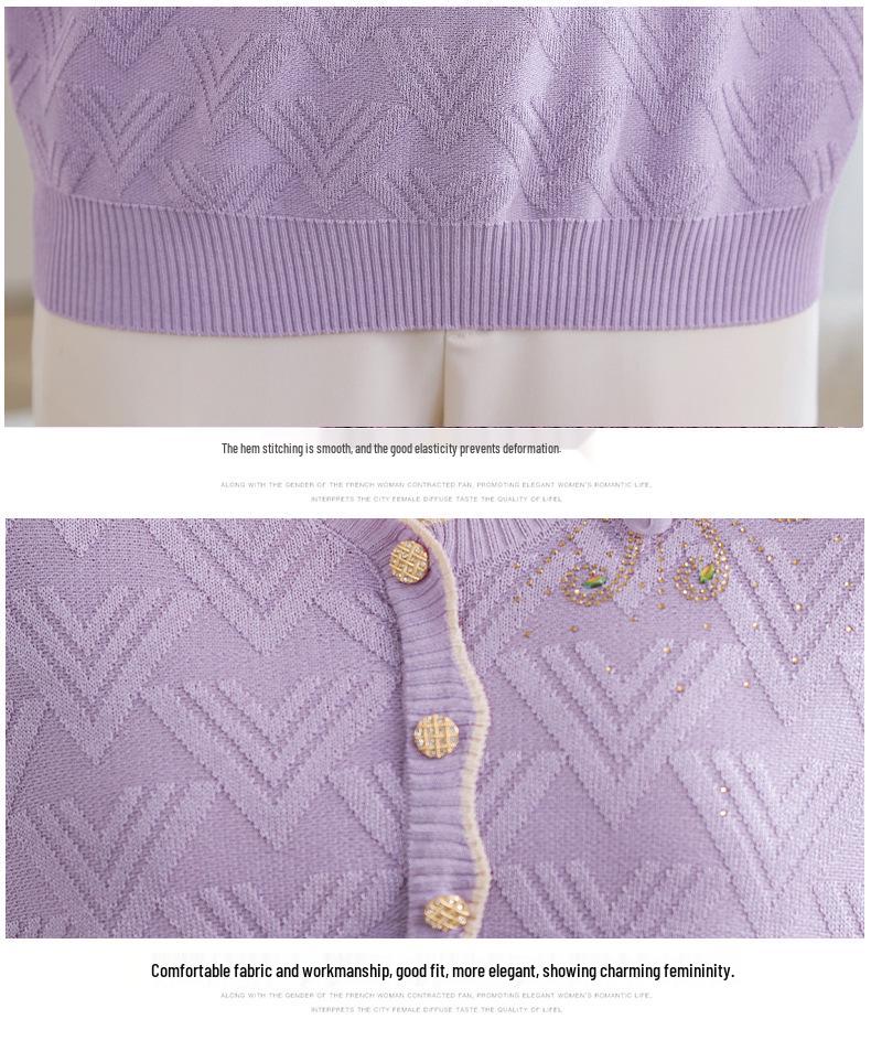 Summer Knit Top with 3D Floral Embossing, Breathable Short Sleeve, Casual and Loose Fit for Middle-Aged and Elderly Women