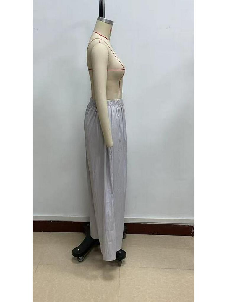 Pantalon Casual Large à Taille Haute de Couleur Unie pour Femme 2025