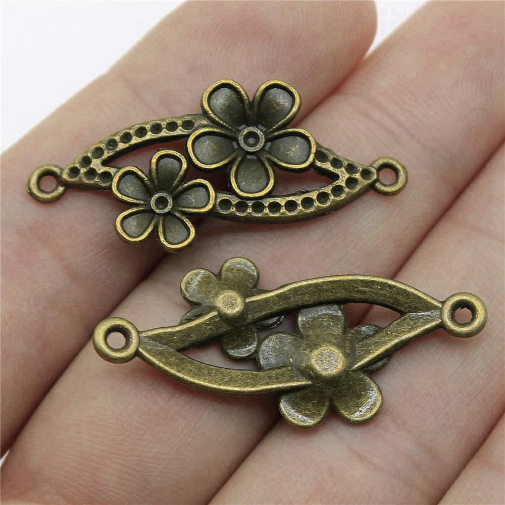 Flower Petal Connectors Botanical Themed Antique Bronze Zinc Alloy Jewelry Making Connect Charms Extender Connectors