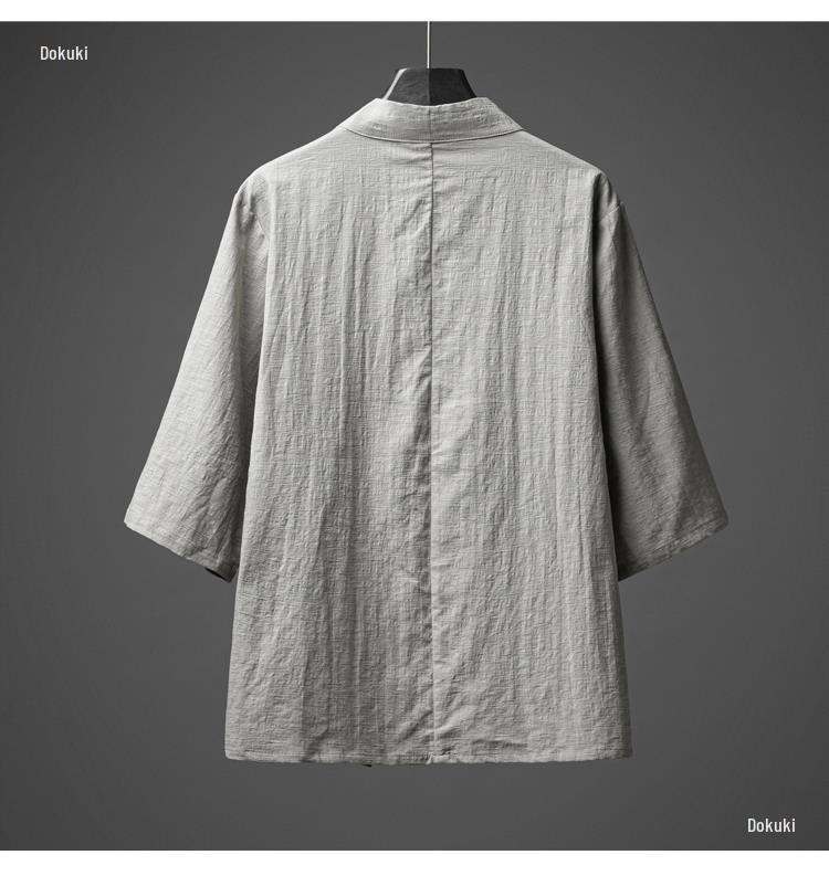 Men's Summer Thin Cotton Linen Hanfu Robe - Chinese Style, Short Sleeve, Zen Cloak