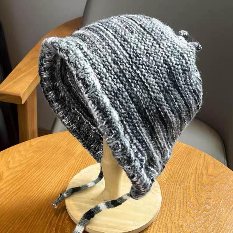 New Rainbow Striped Knitting Wool Beanie Hat Women Girl Winter Warm Crochet Ear Protection Cap Korean Ski Snow Windproof Bonnet