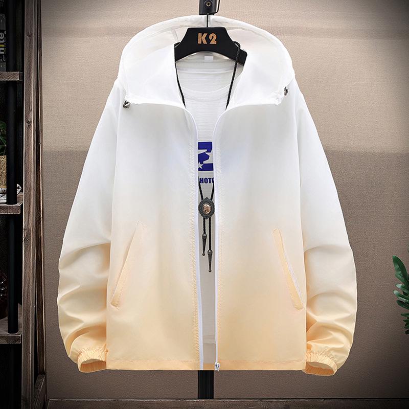 Men's Gradient Print Hooded Sun Protection Jacket - Trendy Summer Long Sleeve Outerwear