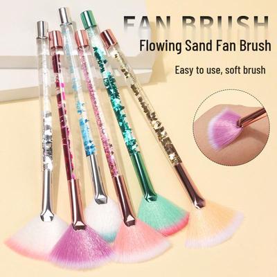 Pincel para Pó e Iluminador em Forma de Leque com Glitter para Nail Art e Maquiagem
