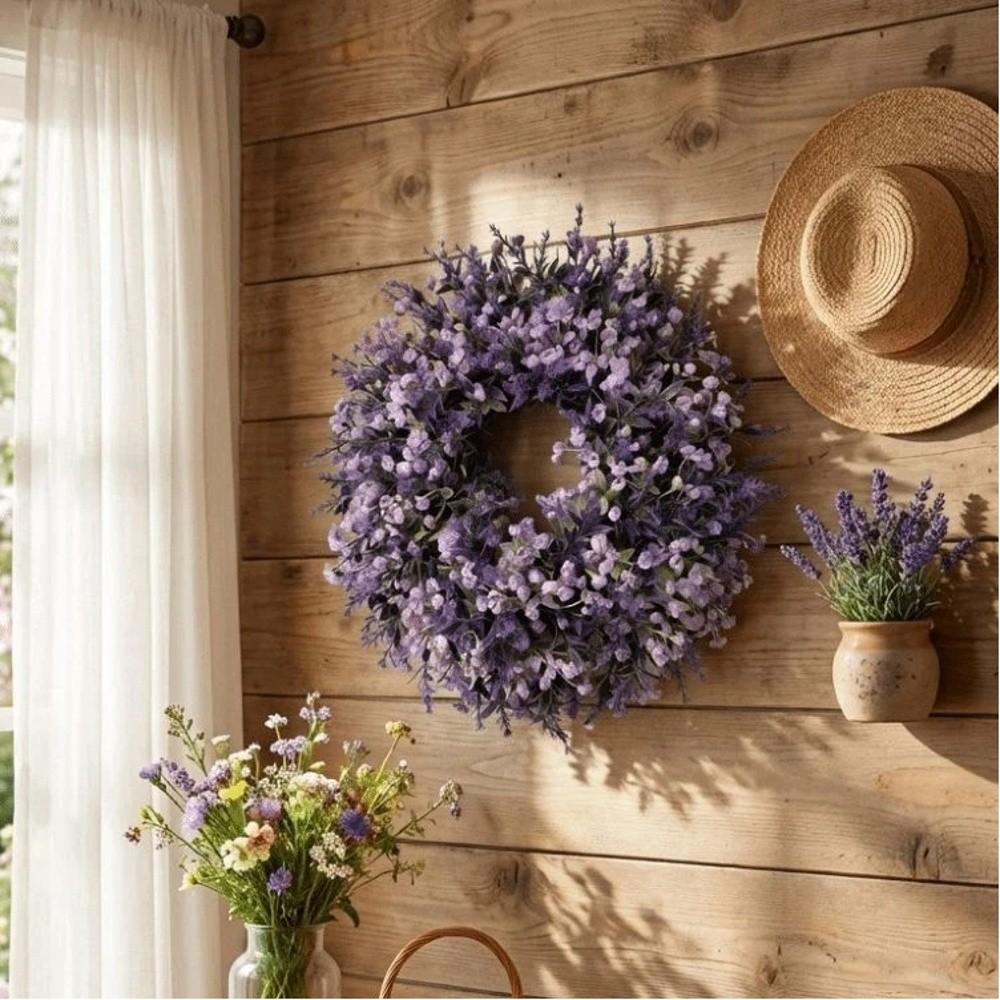 Lifelike Artificial Lavender Wreath Fresh Vivid Colors Fake Flower Wreath Plastic Handmade Simulated Garland Wedding Decoration