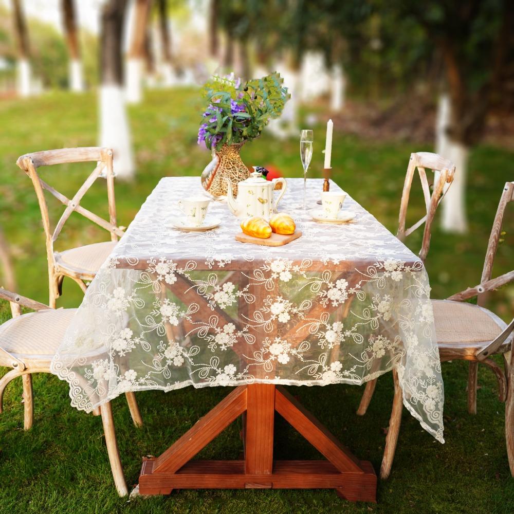 Romantic Embroidered French Lace Tablecloth Organza Vintage Table Linen White Table Cover Desktop Background