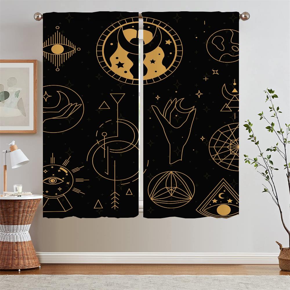 

Западные Мистические Узоры Солнце Луна Созвездия Тюль для Украшения Гостиной Короткие Шторы для Окна Домашняя Блэкаут Штора W50xH70cmx2pcs-CL