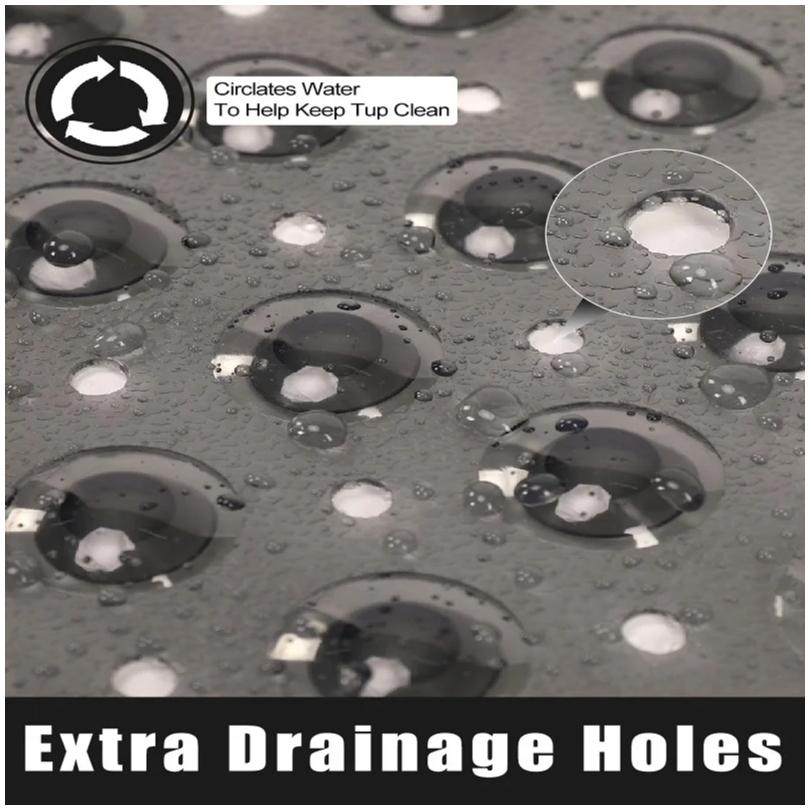 Square Bath Mat, Non-slip Bath Mat with Suction Cup, Bath Mat, Drain Hole, Machine Washable
