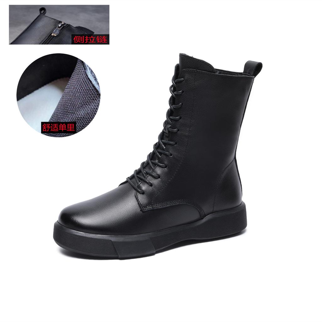 Leather Martin Boots Platform Casual Women's Boots 2025 Autumn and Winter Women's Shoes Small Medium Boots Velvet Short Boots Women