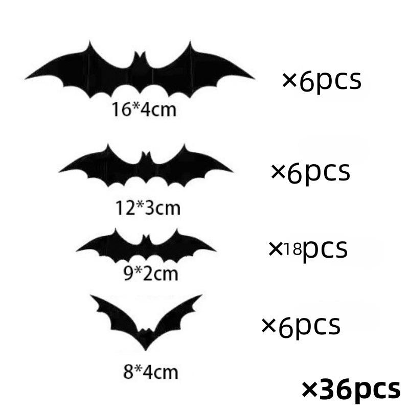 Halloween 3D Bats Wall Decorations, Black Hanging Bat Stickers, Spooky Party Supplies for Haunted House Decor