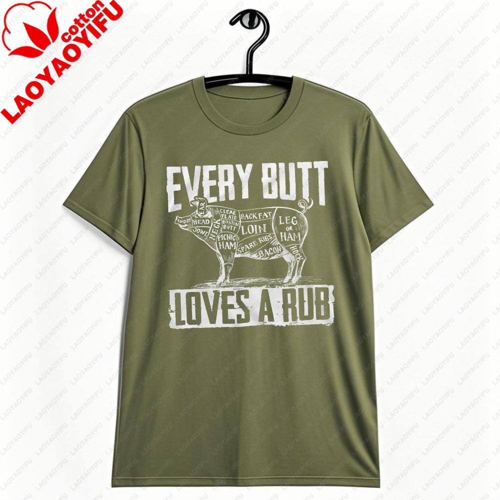 Every Butt Loves A Rub Funny Bbq Grilling Tshirt Vintage Pig Cut Chart Graphic Tshirt Unisex Summer Crewneck Cotton Short Sleeve