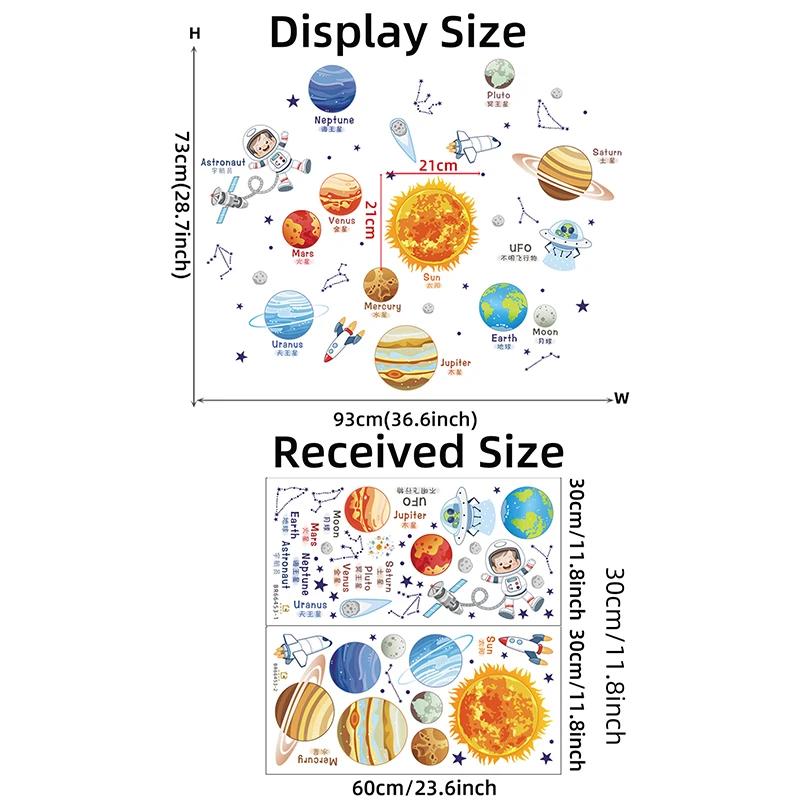Cartoon Solar System Cosmic Planet Sun Earth Moon Wall Stickers for Kids Room Bedroom Reading Room Wall Decals School Nursery