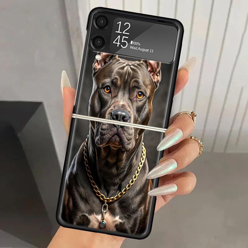 Pit Bull Pet Dog Pitbull Hard PC Phone Case For Samsung Galaxy Z Flip 7 6 5 4 3 Black ZFlip7 ZFlip6 Flip5 Flip4 Flip3 5G Print C