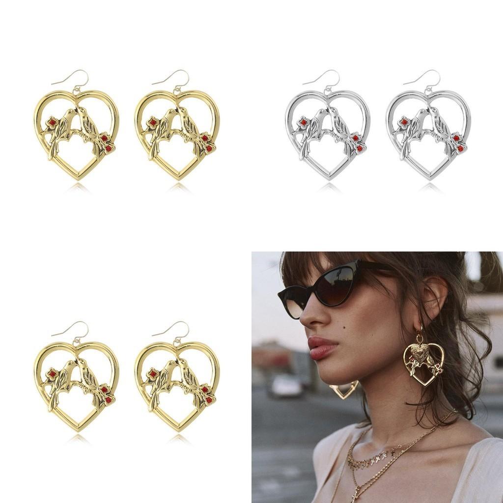 Exquisite Bird Heart Pendant Earrings With Rhinestones Great Anniversaries For