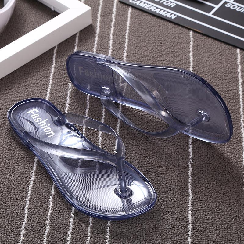 Crystal Jelly Transparent Cool Slippers Female Summer Student Korean Version of Fashion Trend Outer Wear Pinch Foot Flip-flops Flat Bottom
