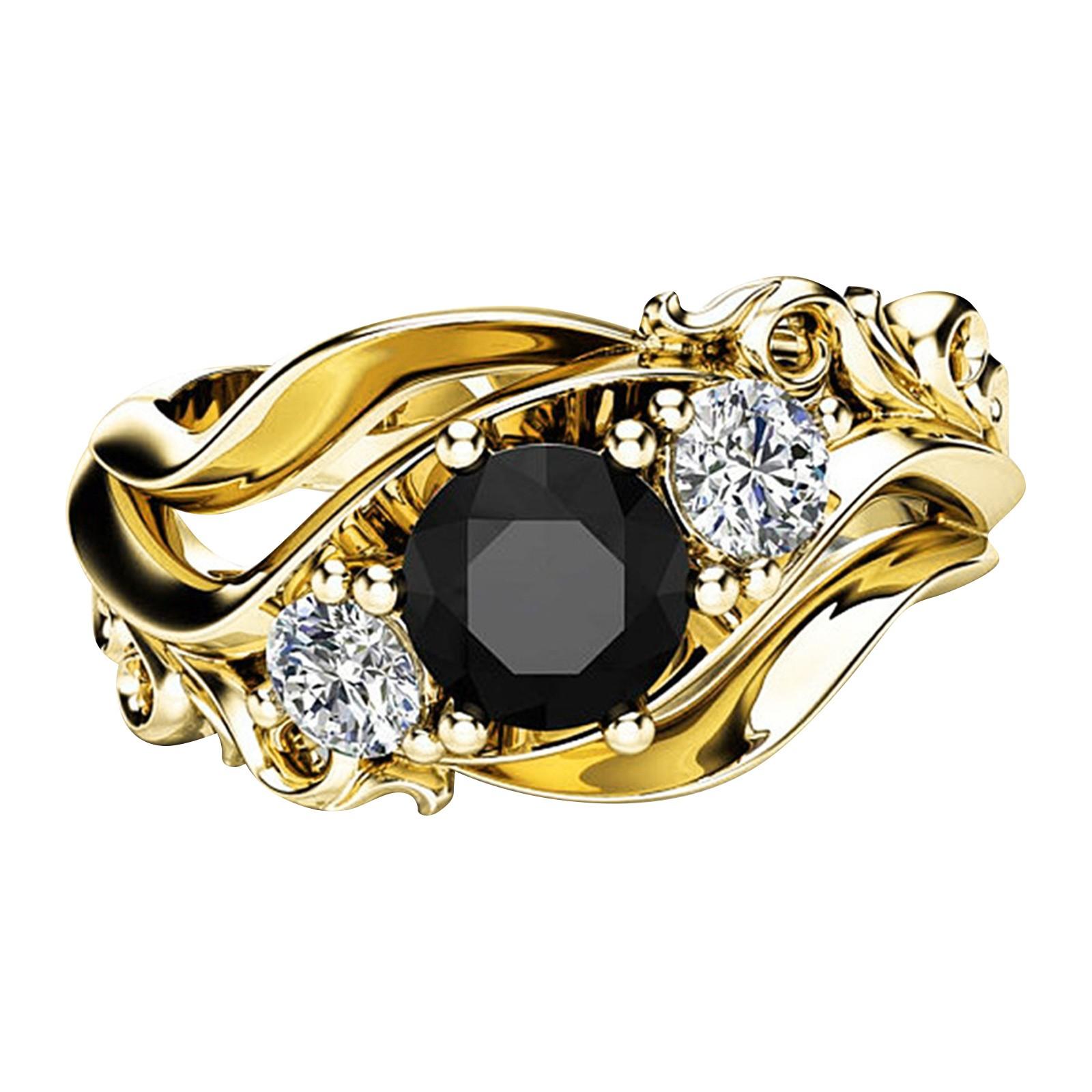 

Ladies Fashion Flower Line Black Zircon Ring 10 золотой