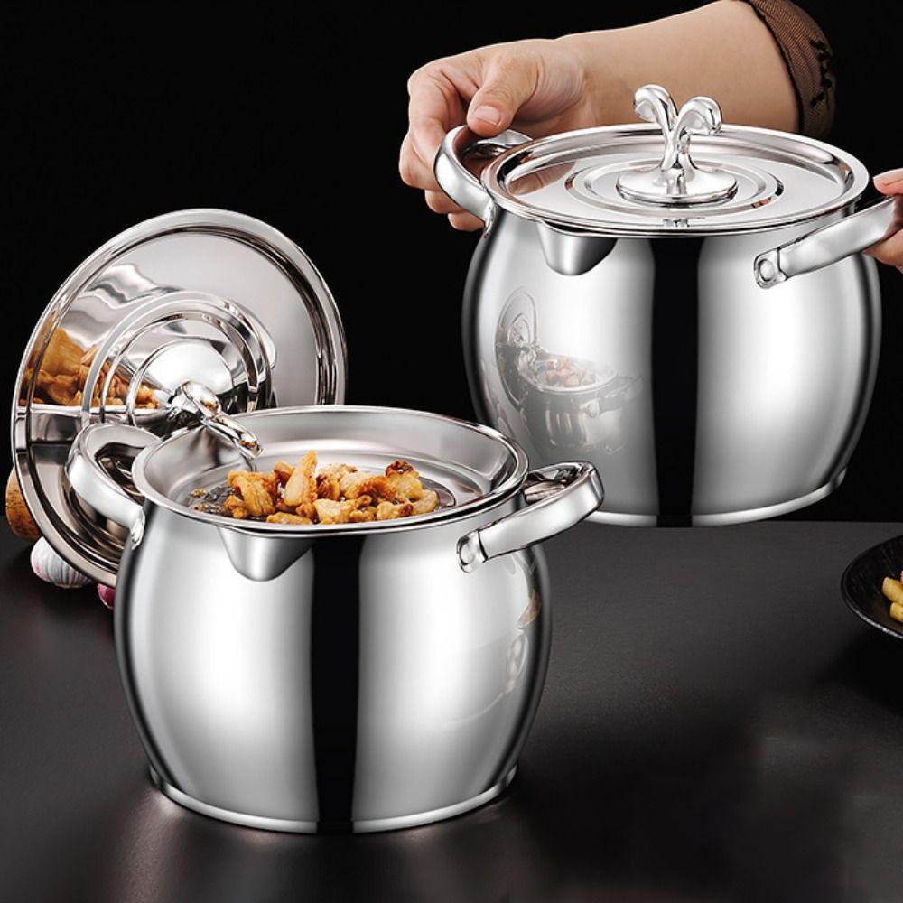 1.5/4L Oil Filter Pot Binaural Handle Lard Jug Durable Lard Storage Can  Cooking