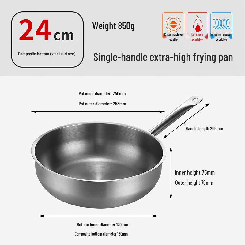 LIEI 24cm Stainless Steel Deep Frying Pan with Composite Bottom