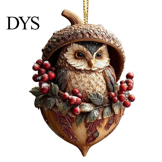 Special Animal Ornament Forest Acorn Hanging Ornament, 2D Acrylic Flat Printed Tree Festive Decor for Christmas, Woodland Creature Pendant,